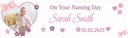 Personalised Naming Day Banner - Pink Hearts - Custom Name, Date & 1 Photo Upload