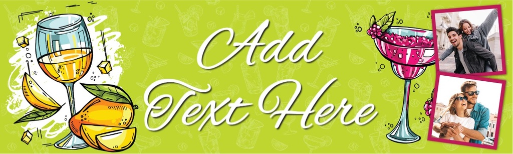 Personalised Birthday Party Banner - Cocktail Design- Custom Text & 2 Photo Upload