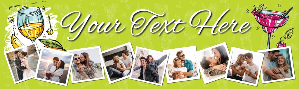 Personalised Party Banner - Cocktail Design- Custom Text & 9 Photo Upload