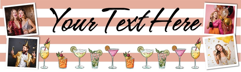 Personalised Party Banner - Cocktails - Custom Text & 4 Photo Upload