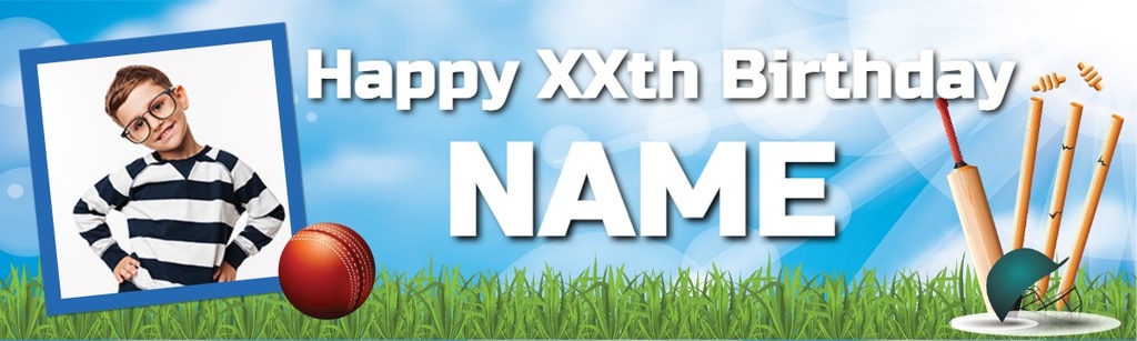 Personalised Party Banner - Cricket - Custom Text & 1 Photo Upload