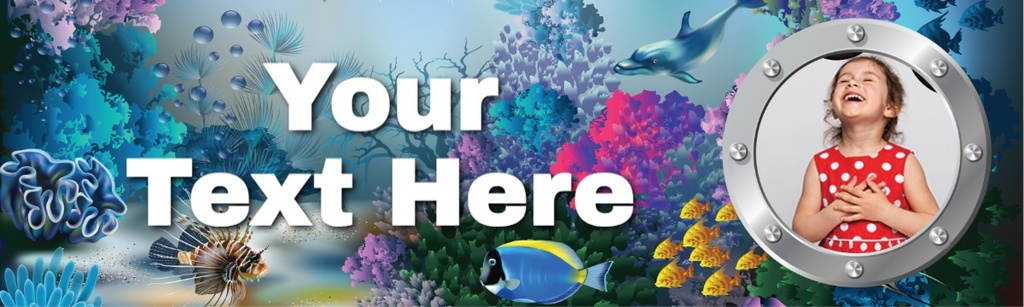 Personalised Party Banner - Dolphin Coral Reef - Custom Text & 1 Photo Upload