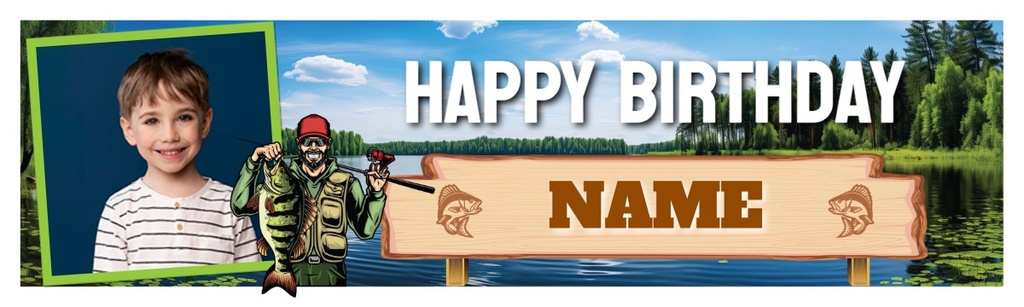 Personalised Party Banner - Fishing Catch - Custom Name & 1 Photo Upload