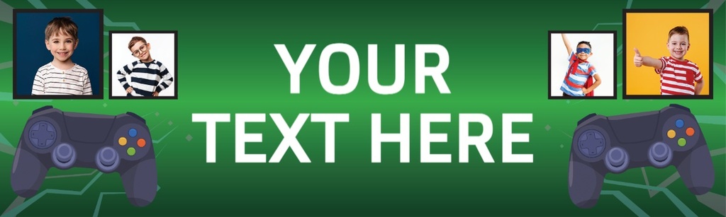 Personalised Party Banner - Gaming Controller - Custom Text & 4 Photo Upload