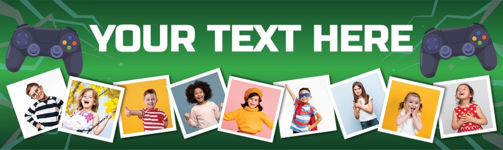 Personalised Party Banner - Gaming Controller - Custom Text & 9 Photo Upload