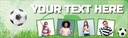 Personalised Party Banner - Green Kids Football - Custom Text & 4 Photo Upload