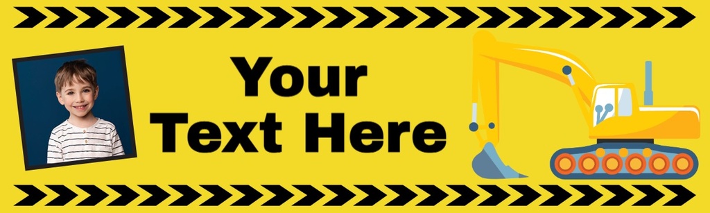 Personalised Party Banner - Kids Digger - Custom Text & 1 Photo Upload