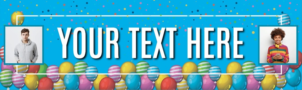 Personalised Party Banner - Party Balloon Background - Custom Text & 2 Photo Upload