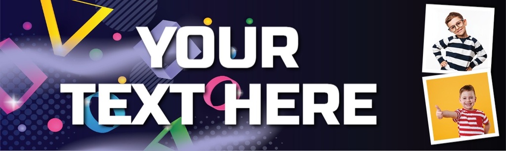 Personalised Party Banner - Playstation Gaming Kids - Custom Text & 2 Photo Upload