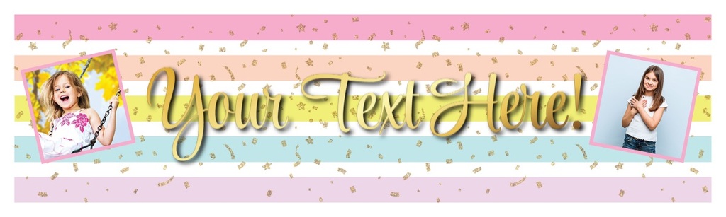 Personalised Party Banner - Rainbow Stripe - Custom Text & 2 Photo Upload