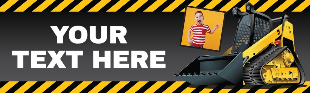 Personalised Party Banner - Yellow & Black Digger - Custom Text & 1 Photo Upload
