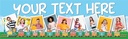 Personalised Party Banner - Yellow Blue Train - Custom Text & 9 Photo Upload