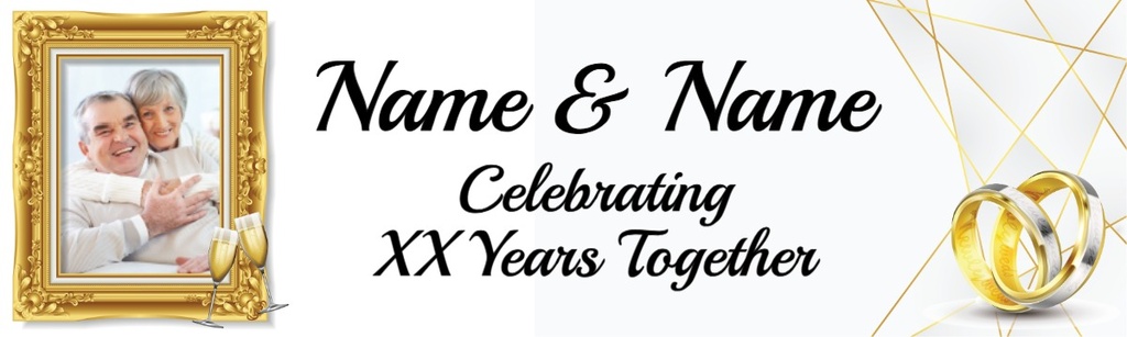 Personalised Wedding Anniversary Banner - Gold Rings - Custom Name, Year & 1 Photo Upload