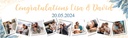 Personalised Wedding Banner - Blue Gold - Custom Name Date & 9 Photo Upload