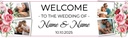 Personalised Wedding Banner - Flower Welcome - Custom Name Date & 2 Photo Upload