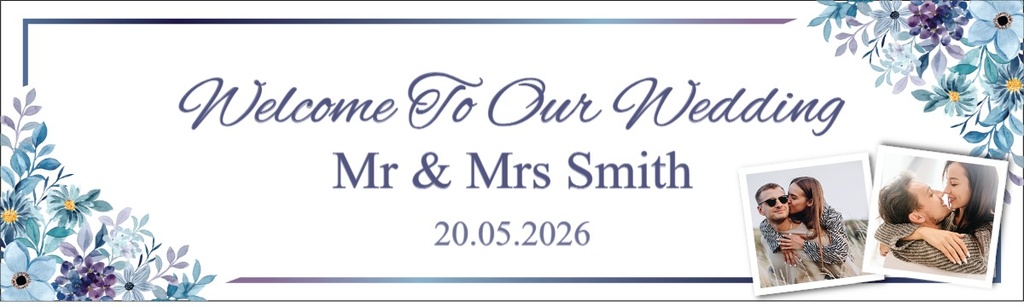 Personalised Wedding Banner - Welcome To Our - Custom Name, Date & 2 Photo Upload