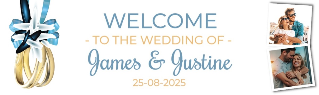 Personalised Wedding Banner - Welcome To The Wedding - Custom Names & 2 Photo Upload