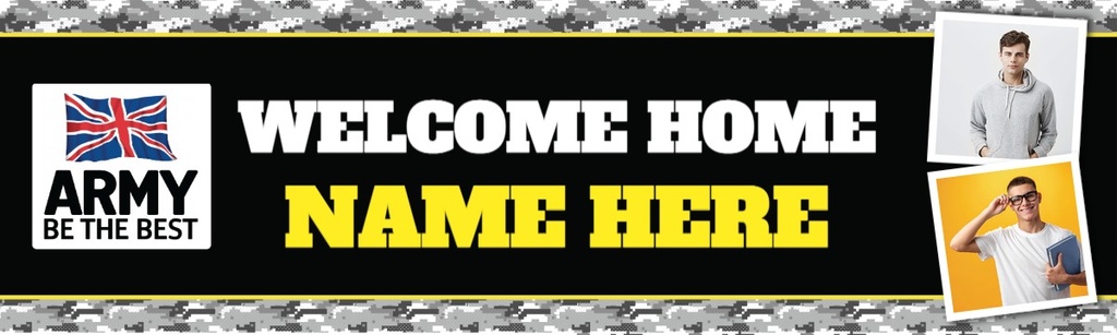 Personalised Welcome Home Banner - Army - Custom Name & 2 Photo Upload