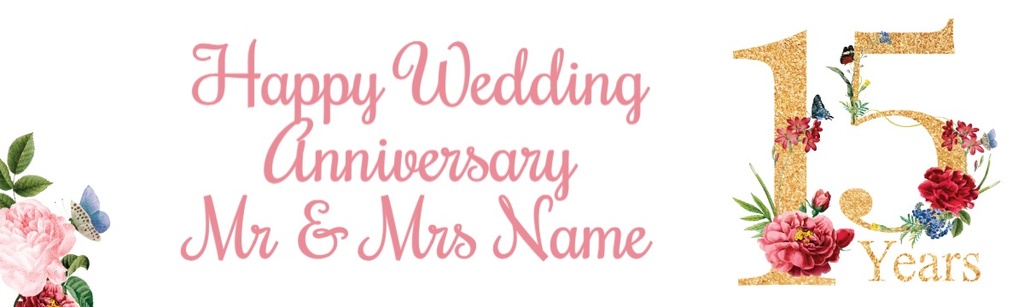 15th Wedding Anniversary Banner - Floral Design
