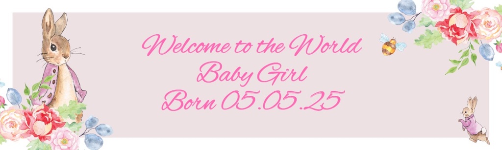 Baby Girl Banner - Pink Rabbit Floral Welcome