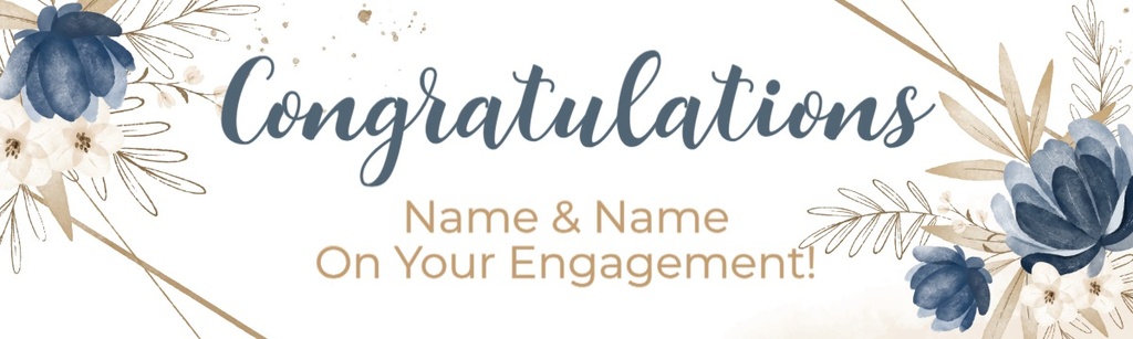 Engagement Party Banner - Blue Floral Design Congratulations