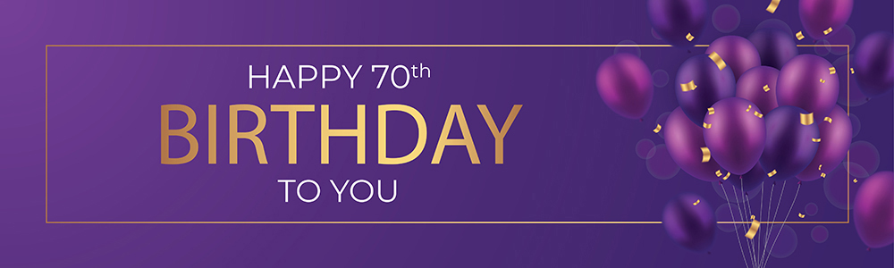 Happy 70th Birthday Banner - Purple Balloons