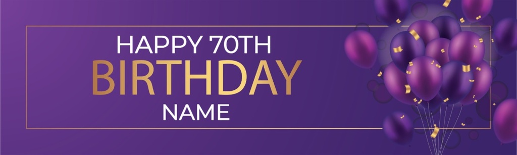Happy 70th Birthday Banner - Purple Balloons