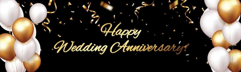 Happy Anniversary Banner - White & Gold Balloon Design