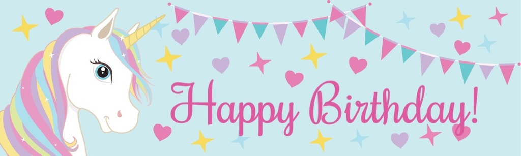 Happy Birthday Banner - Hearts & Stars Unicorn