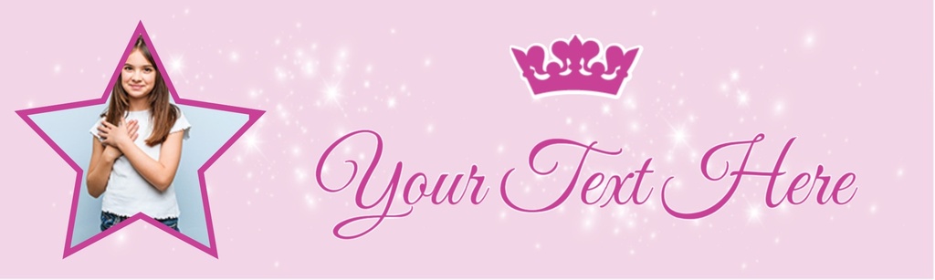 Personalised Party Banner - Pink Princess Crown - Custom Text & 1 Photo Upload