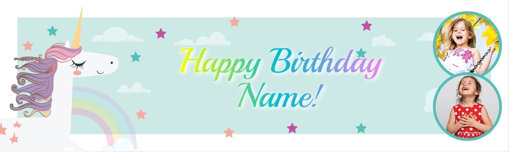 Personalised Happy Birthday Banner - Rainbow Unicorn - 2 Photo Upload
