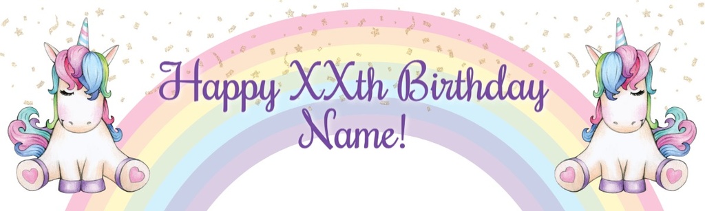Personalised Happy Birthday Banner - Rainbow Unicorn Fairytale - Custom Text