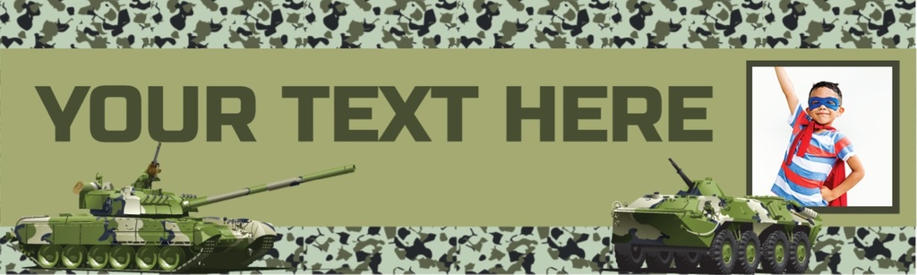 Personalised Party Banner - Green Army Tanks - Custom Text & 1 Photo Upload