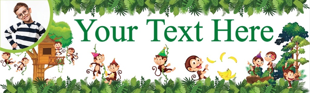 Personalised Happy Birthday Banner - Jungle Monkeys - 1 Photo Upload