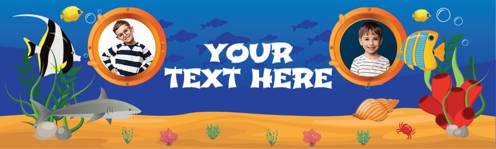 Personalised Party Banner - Under The Sea - Custom Text & 2 Photo Upload