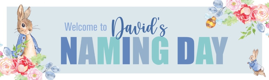 Personalised Baby Naming Day Banner - Blue Rabbit Welcome - Custom Name