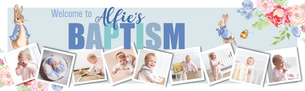 Personalised Baptism Banner - Blue Rabbit Welcome - Custom Name & 9 ...