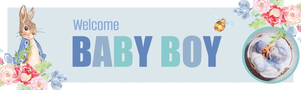 Personalised Baby Boy Banner - Blue Rabbit Welcome - 1 Photo Upload ...