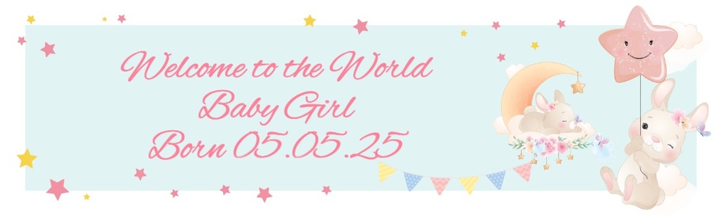 Welcome Baby Girl Banner - Bunny, Moon & Stars
