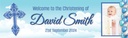 Personalised Christening Banner - Blue Cross - Custom Name Date & 1 Photo Upload