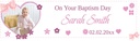 Personalised Baptism Banner - Pink Hearts - Custom Name, Date & 1 Photo Upload