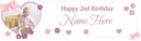 Personalised 2nd Birthday Banner - Pink Hearts - Custom Name, Date & 1 Photo Upload