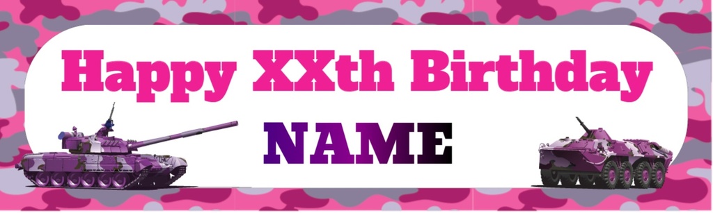 Personalised Party Banner - Purple Army Tanks - Custom Name