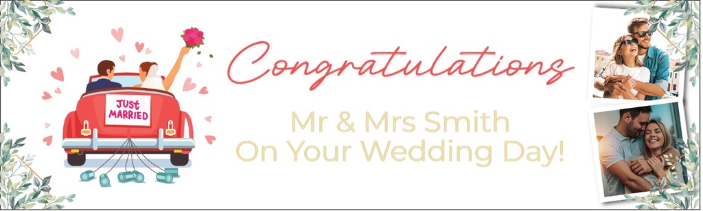 Personalised Wedding Banner - Just Married Congratulations - 2 Photo Upload