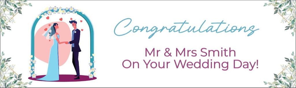 Personalised Wedding Banner - Congratulations On Your Wedding Day - Custom Name