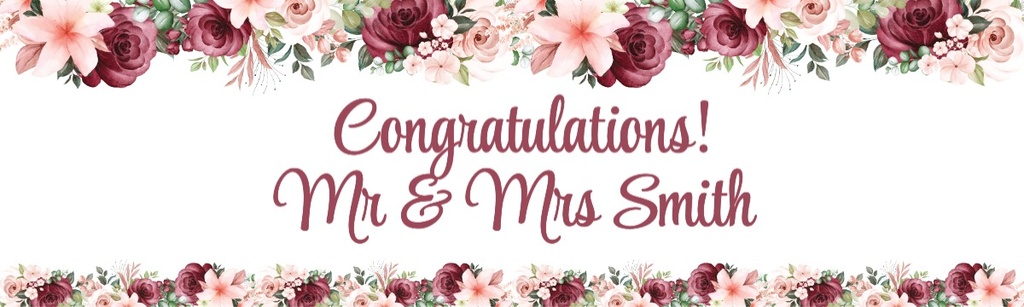Wedding Banner - Pink Roses Congratulations | Cool Hippo