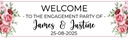 Personalised Engagement Party Banner - Pink Roses - Custom Name & Date