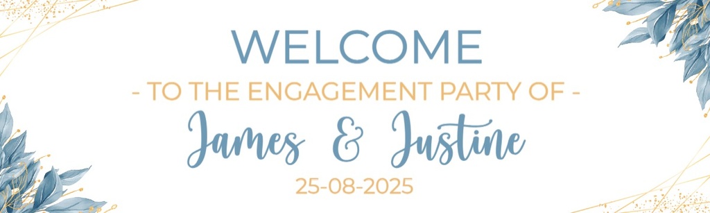 Personalised Engagement Party Banner - Blue Floral Design - Custom Name & Date