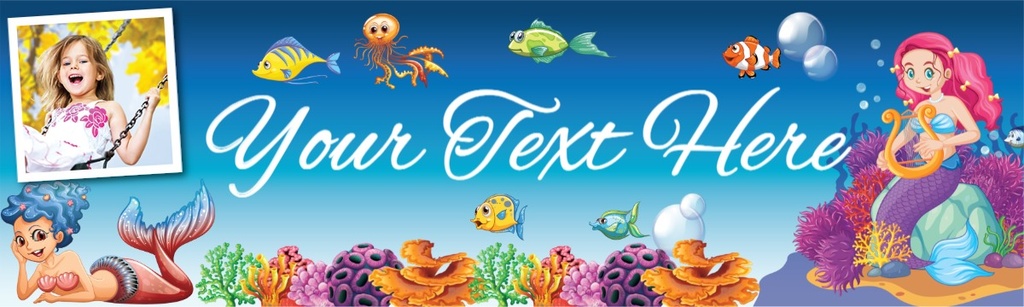 Personalised Happy Birthday Banner - Under The Sea Mermaid - 1 Photo Upload