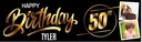 Personalised Happy 50th Birthday Banner - Black & Gold - Custom Name & 2 Photo Upload